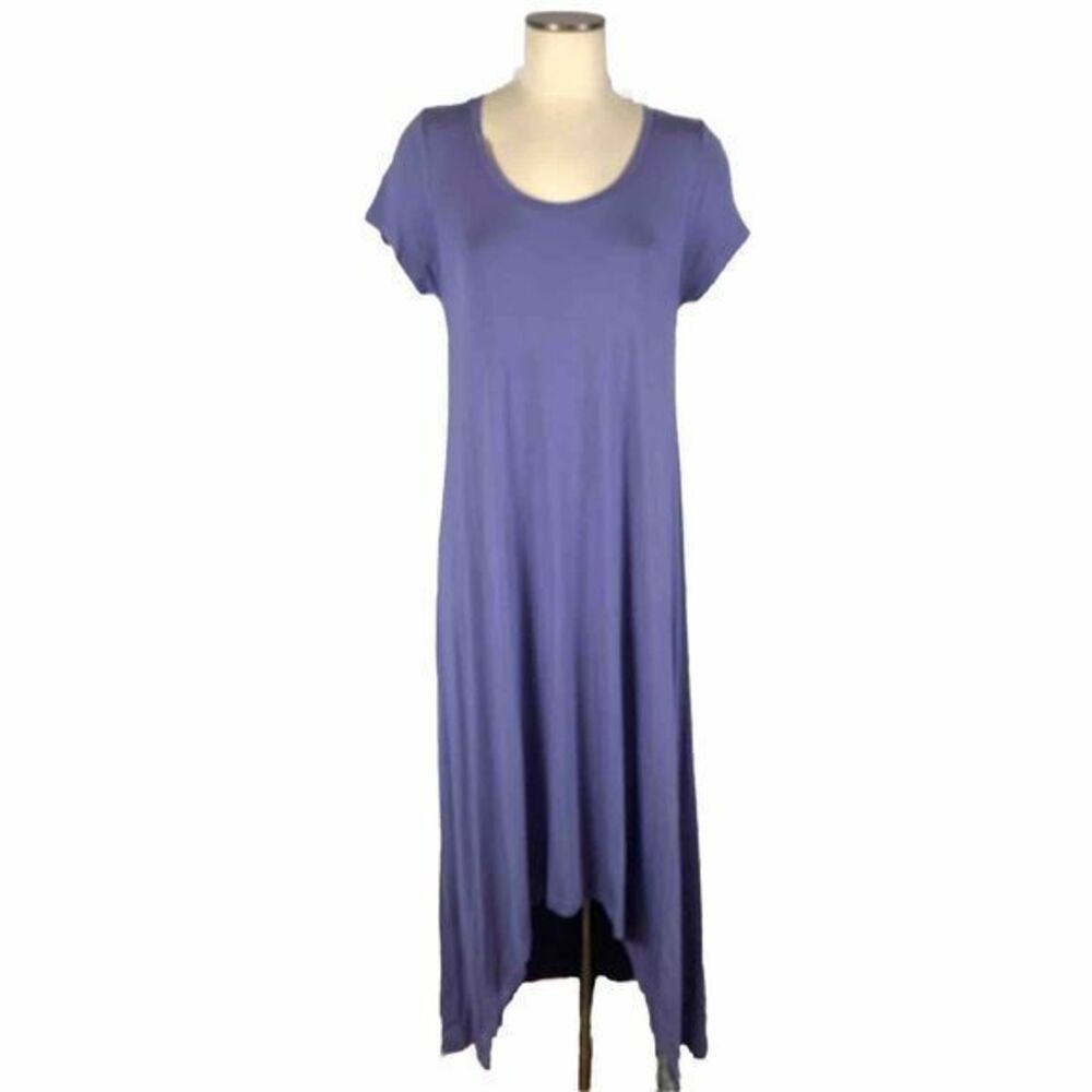 H by Halston SZ Small Maxi Dress Hi-Low Hem Purple Short Sleeves Soft Lagenlook